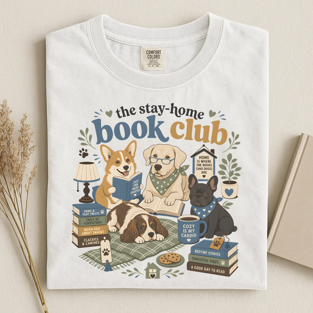 Stay-Home Book Club T-Shirt — Dogs Reading Cozy Graphic Tee