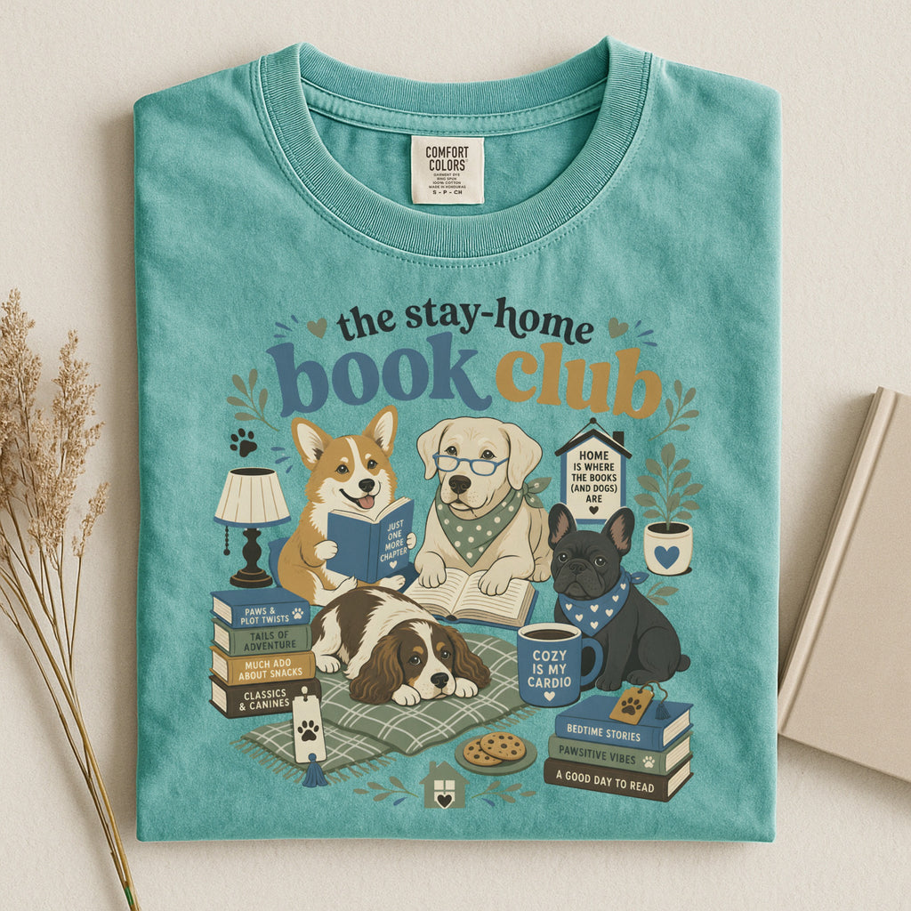 Stay-Home Book Club T-Shirt — Dogs Reading Cozy Graphic Tee