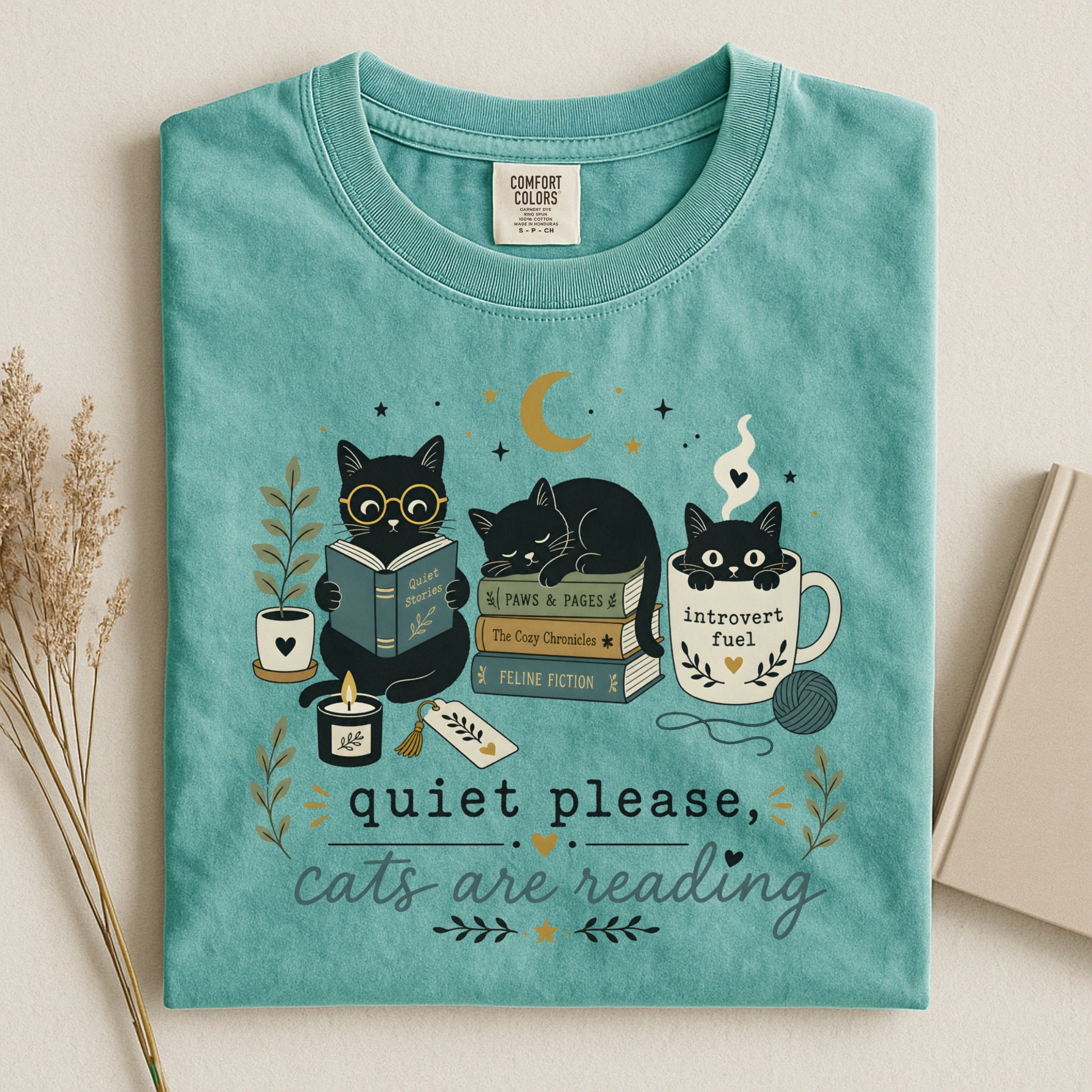 Cats Are Reading T-Shirt — Cute Bookish Cat Graphic Tee ("Quiet Please, Cats Are Reading")