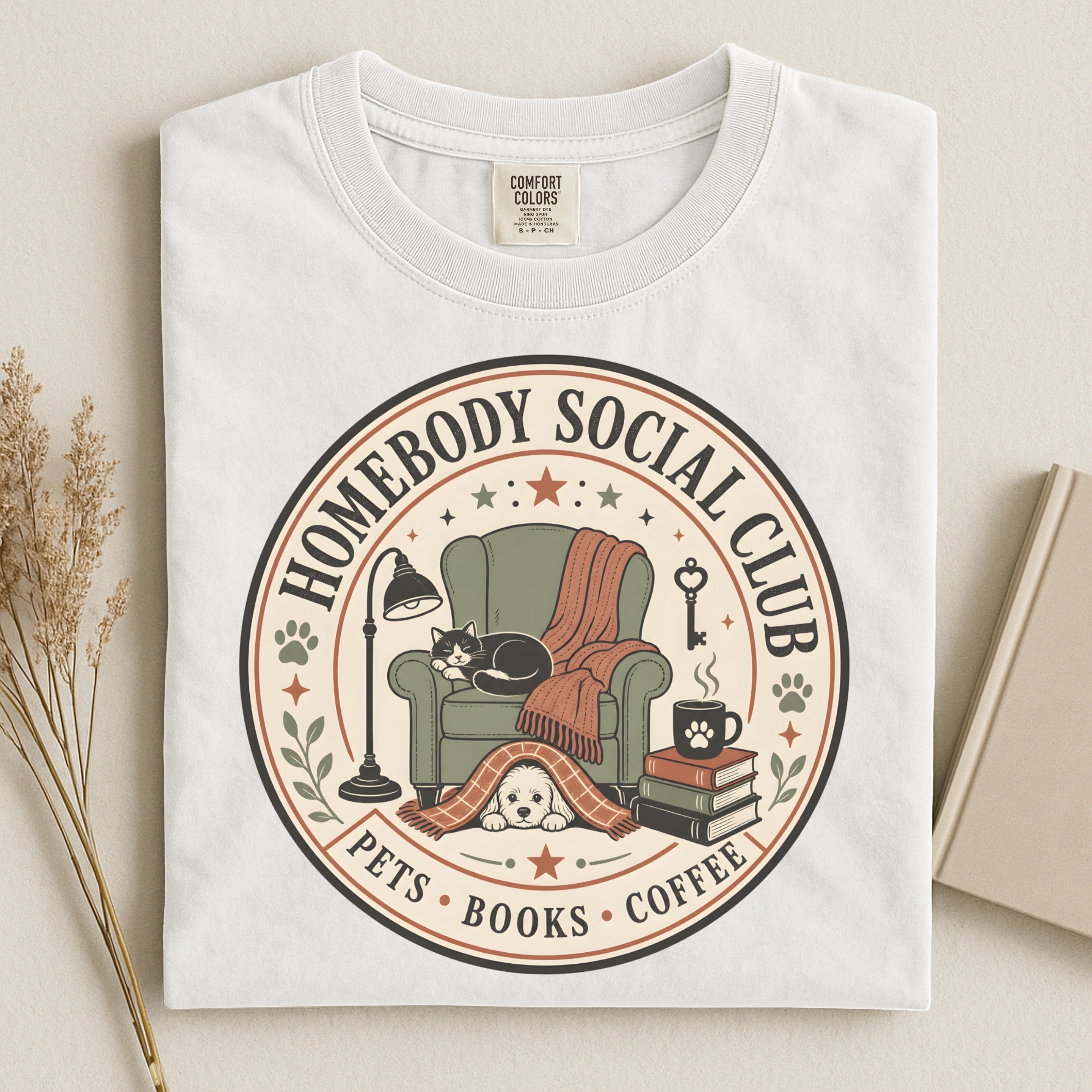 Homebody Social Club T-Shirt — Pets, Books & Coffee Graphic Tee