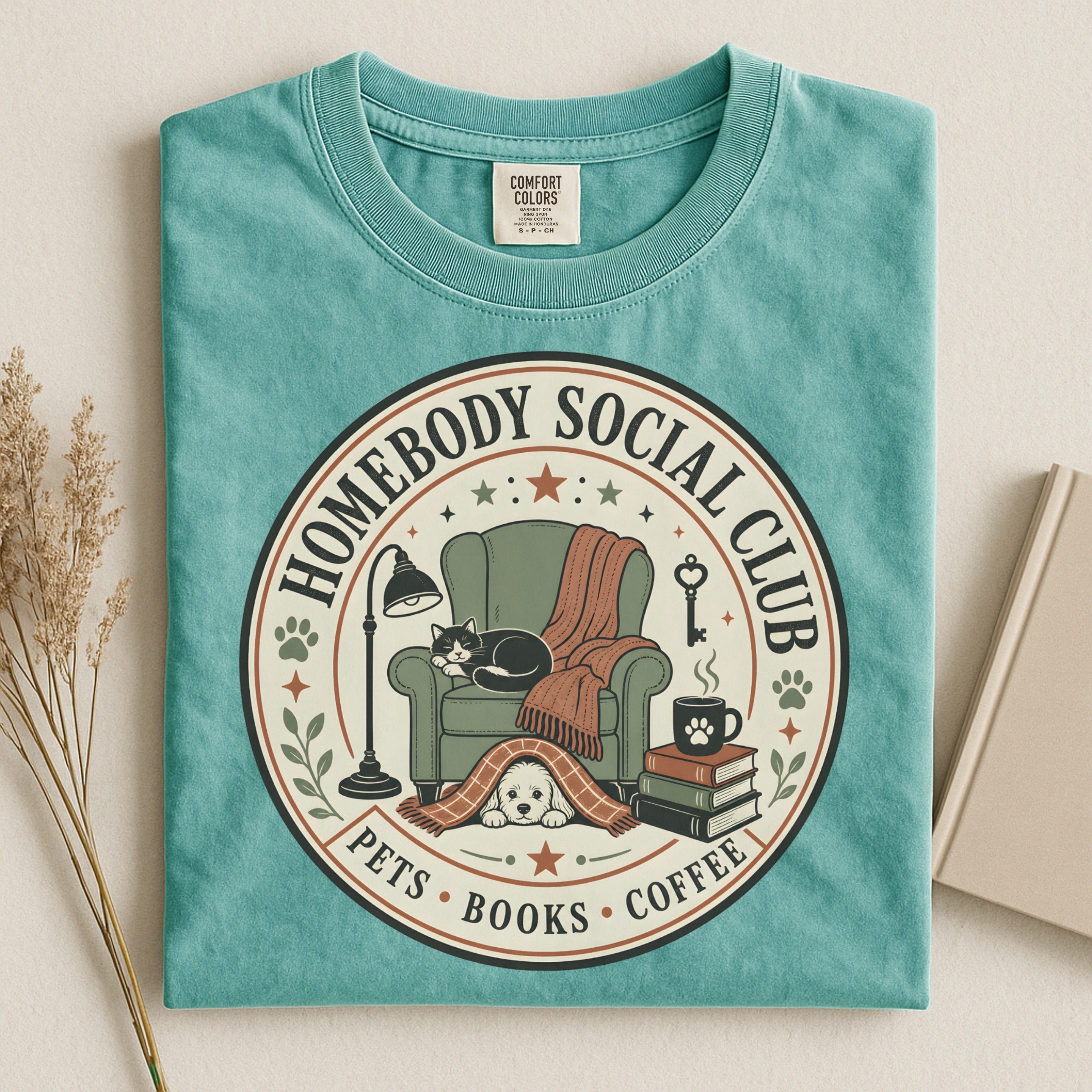 Homebody Social Club T-Shirt — Pets, Books & Coffee Graphic Tee