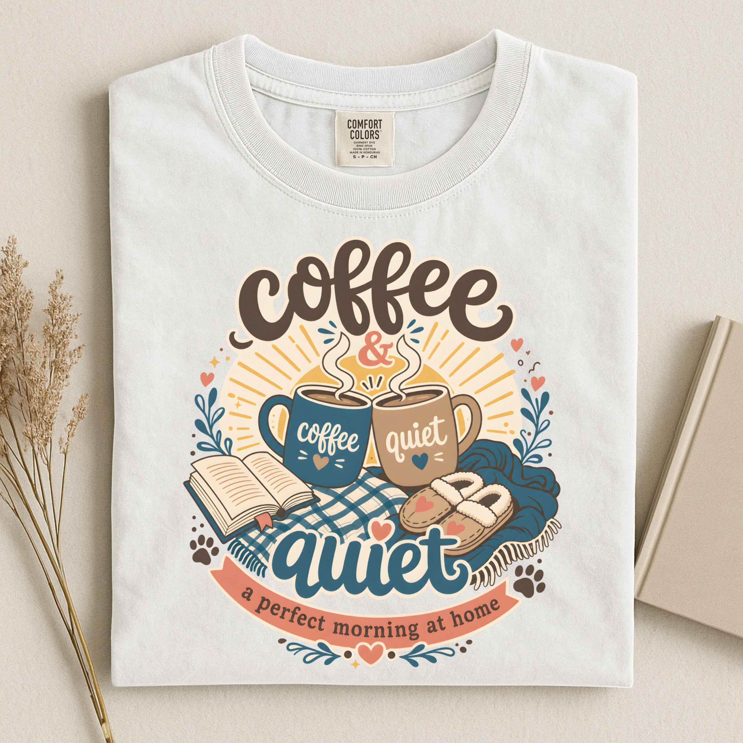 Coffee & Quiet T-Shirt — Cozy Morning Coffee Tee for Book Lovers