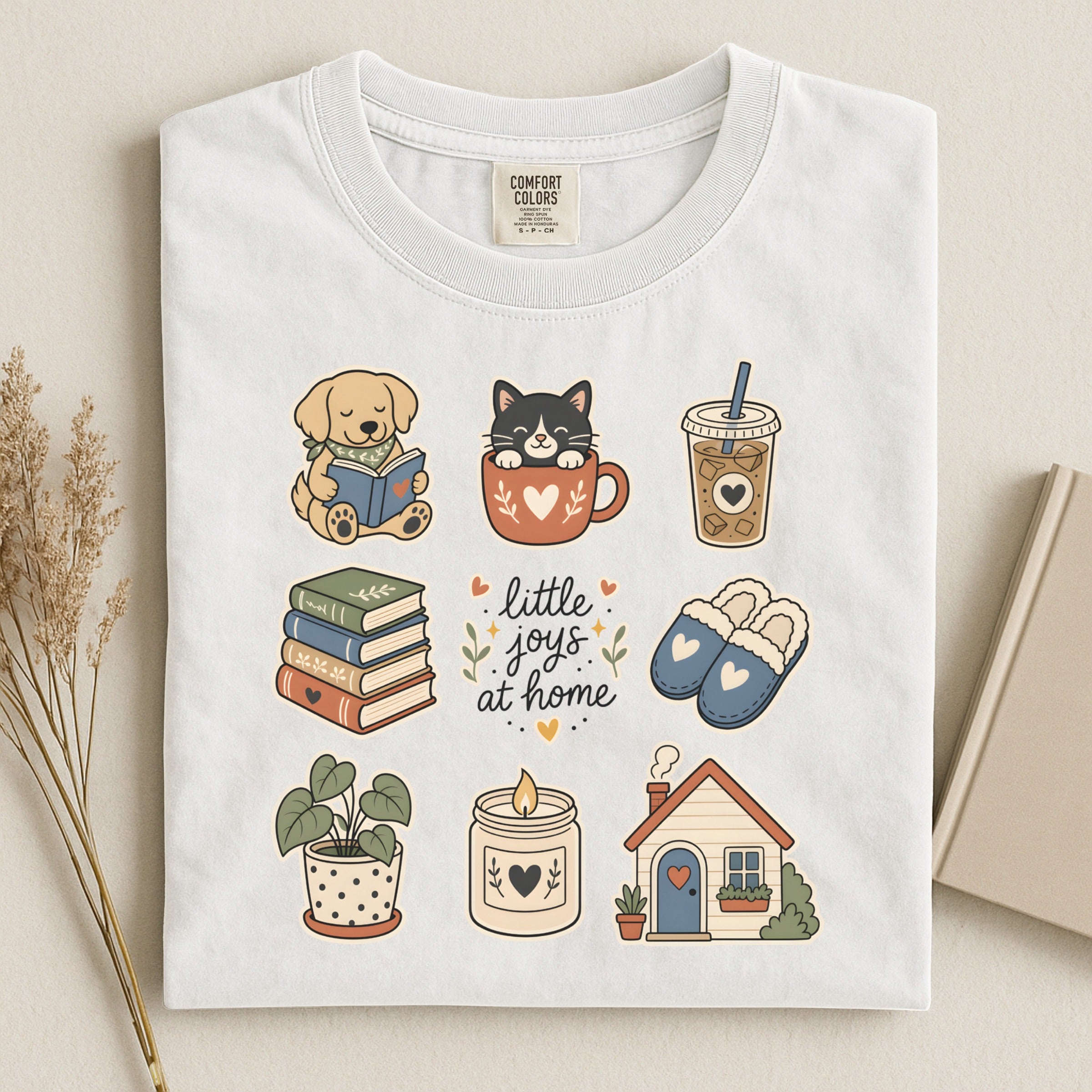Cozy Home Icons T-Shirt — “Little Joys at Home” Cute Lifestyle Graphic Tee