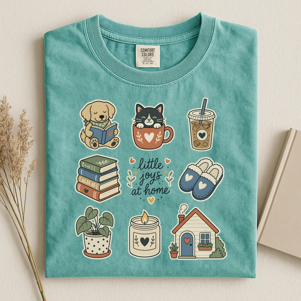 Cozy Home Icons T-Shirt — “Little Joys at Home” Cute Lifestyle Graphic Tee